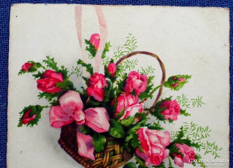 Old greeting card rose embossed letter