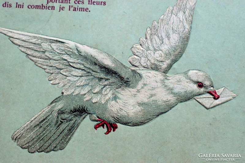 Antique embossed greeting card with dove letter