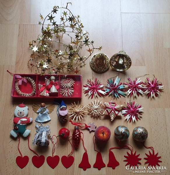 Karácsonyi dekoráció angyal üveg gömb szalma dísz harang toboz kellék karácsonyfadísz