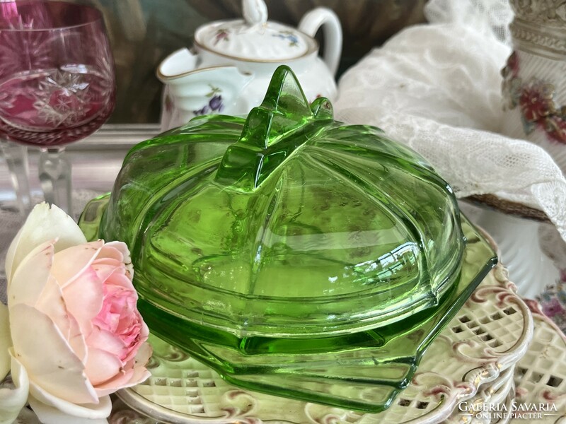 A wonderful antique cast glass butter dish