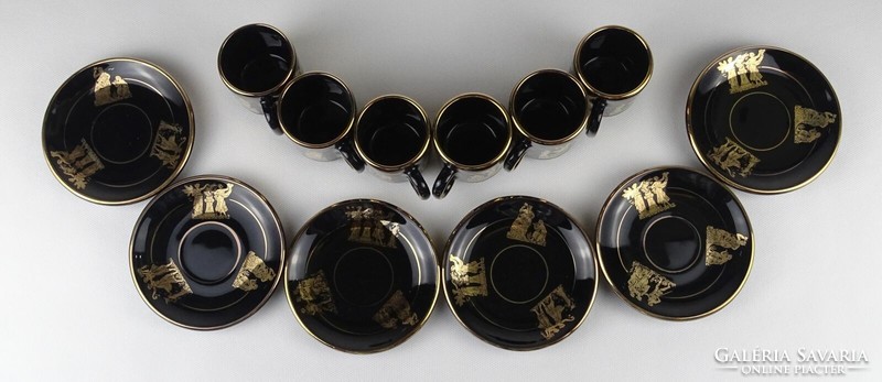 1O838 Aranyozott görög porcelán kávéscsésze készlet 6 darab