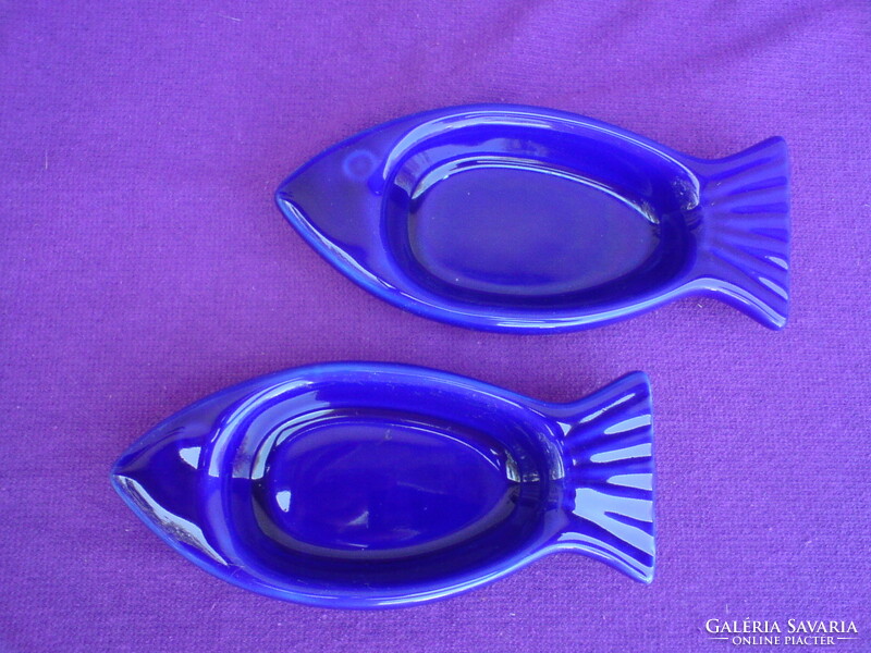 Fish shaped blue porcelain ashtray in pairs