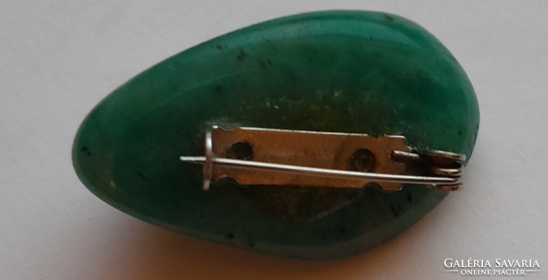 Kitűző-bross (zöld - aventurin -  kristály kőzet)