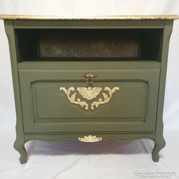 Olive green gold neo-baroque chest of drawers