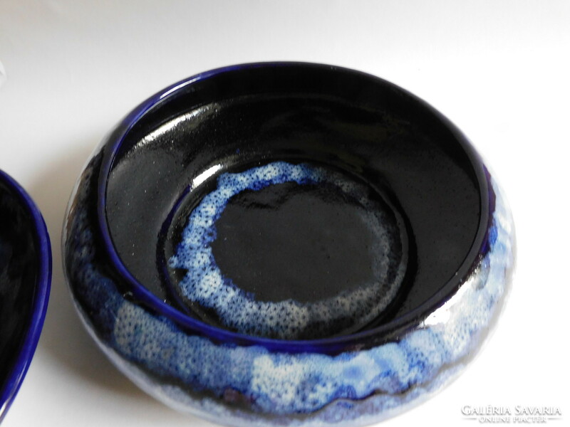 Retro ceramic family - indigo blue space age vase and two bowls