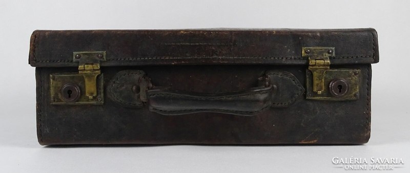 1O732 antique small real leather suitcase case