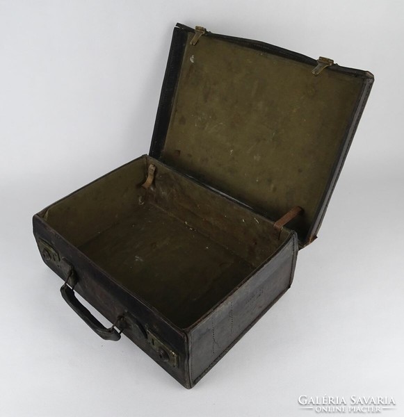 1O732 antique small real leather suitcase case