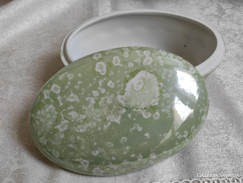 Green white marble luster glaze witeg stone cartilage bonbonier jewelry oval lid hand painted storage