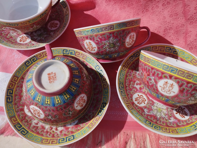 Famille rose, Chinese porcelain coffee cup with bottom (4+3 pcs.)