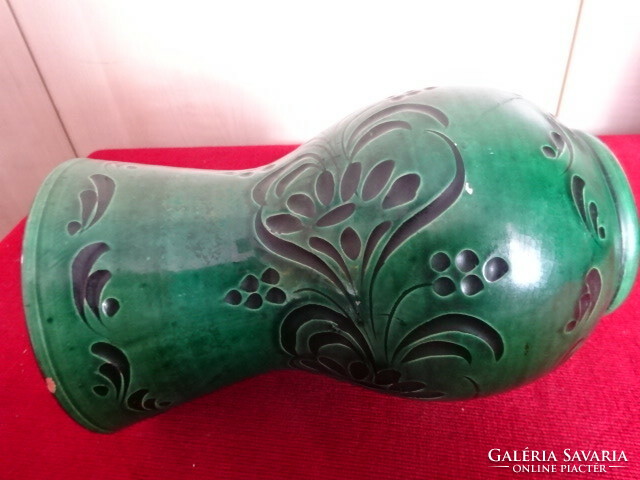 Mezőkövesdi, green, glazed ceramic vase, height 20 cm. Jokai.