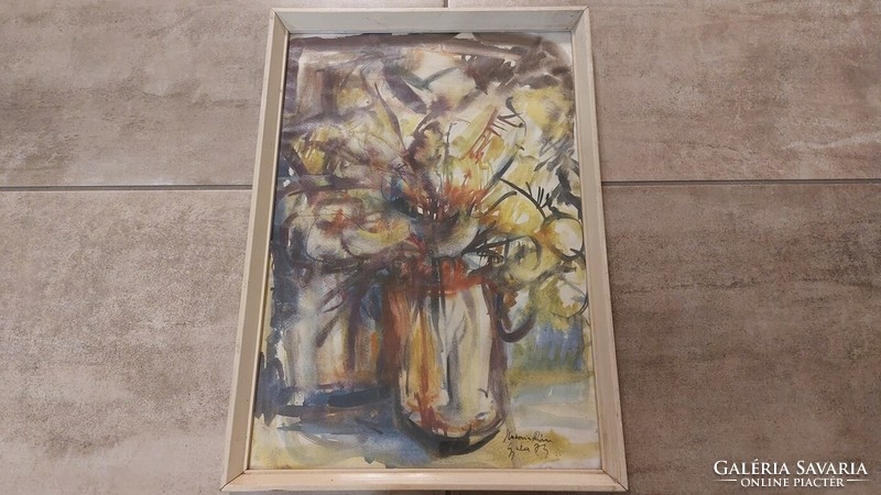 (K) Kukovics Rózsa virágcsendélet festmény 36x52 cm kerettel
