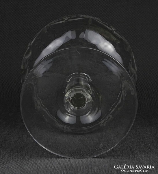 1O709 Antik nagyméretű fújt maratott üveg kehely