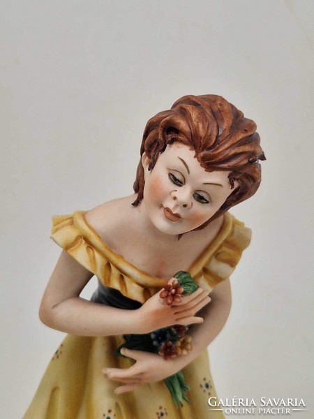 Italian capodimonte cortese porcelain girl in yellow dress with flowers