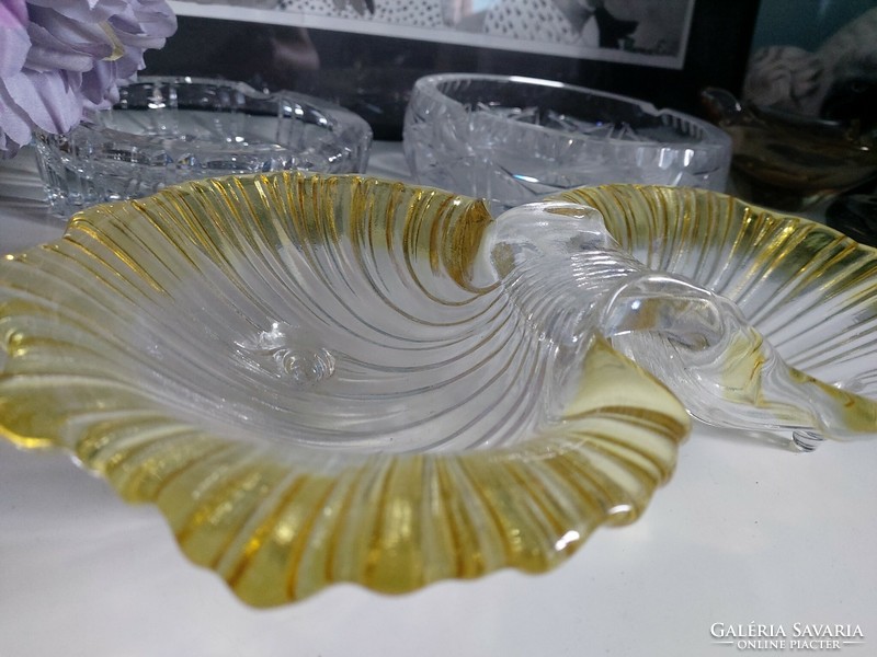 A beautiful, ruffled, color-gradient serving tray on legs, table centrepiece
