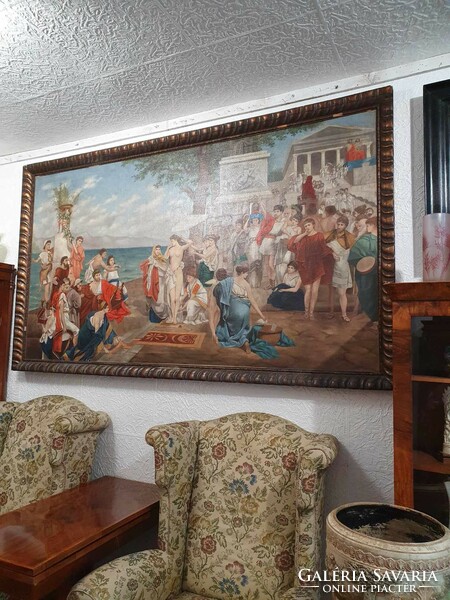 Extra large 218x126 beautiful oil painting with at least 90 figures. Very nice quality.