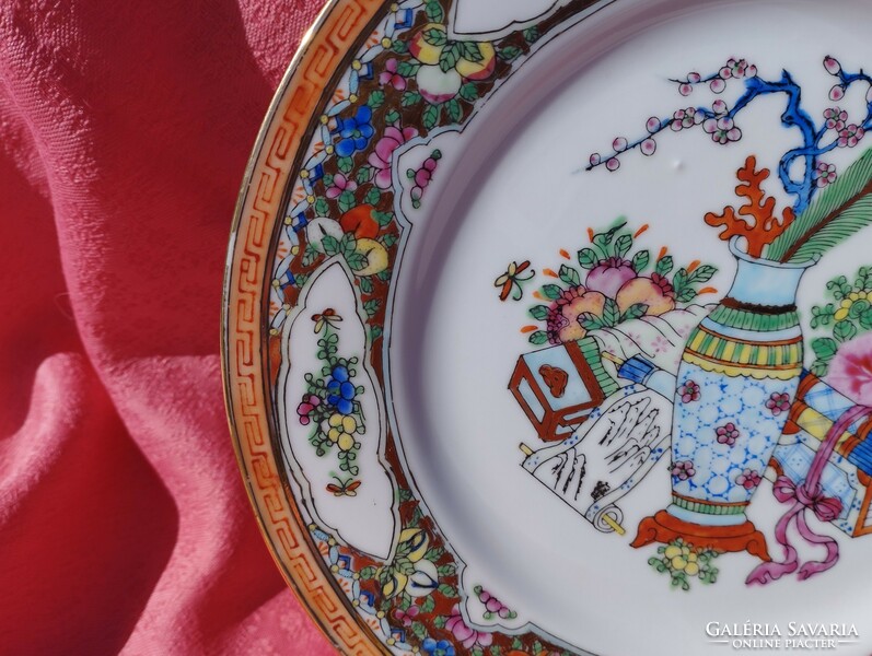 Gyönyörű, kézzel festett keleti porcelán süteményes tányér, dísztányér