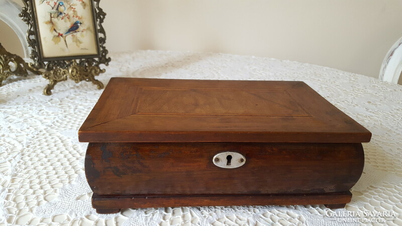 Old art deco inlaid wooden box, jewelry box, sewing box