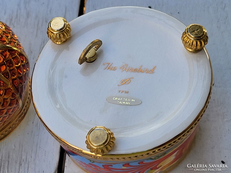 House of Fabergé_Franklin Mint_The Firebird_Tűzmadár_porcelán, zenélő ékszerdoboz, 24 k aranyozással