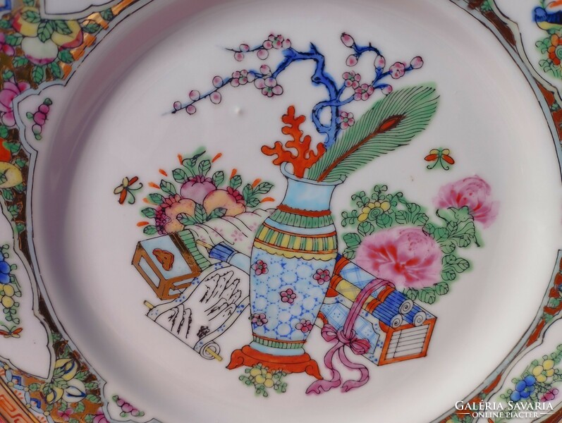 Gyönyörű, kézzel festett keleti porcelán süteményes tányér, dísztányér