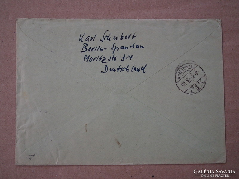 1956. Nyugat-Berlin: futott levélboríték - értékes bélyegekkel, lásd a leírást is