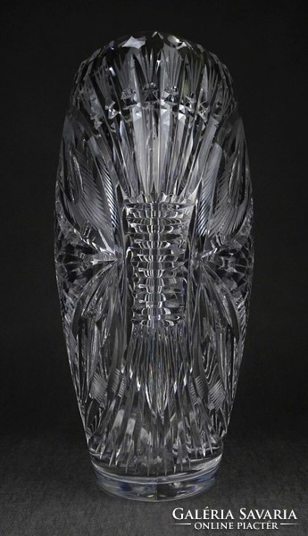 1O781 Gyönyörű vastagfalú nagyméretű ólomkristály váza díszváza 25.5 cm