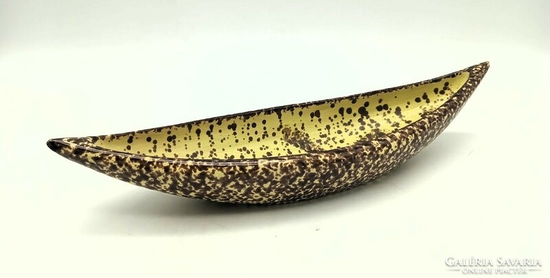 János Kornfeld retro ceramic bowl, boat shape, 33 cm x 9 cm, marked