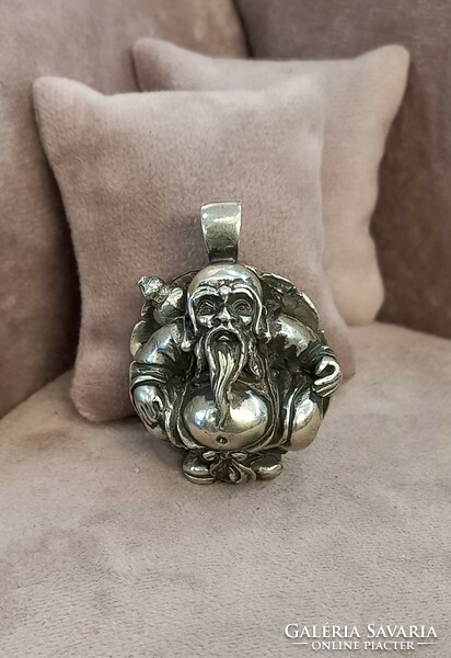 Silver, Chinese tortoise wise pendant