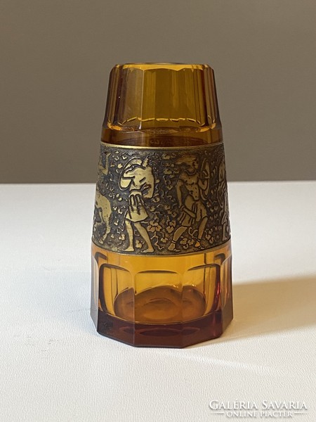 Moser carlsbad glass vase 10.5 Cm with amber-colored copper decoration