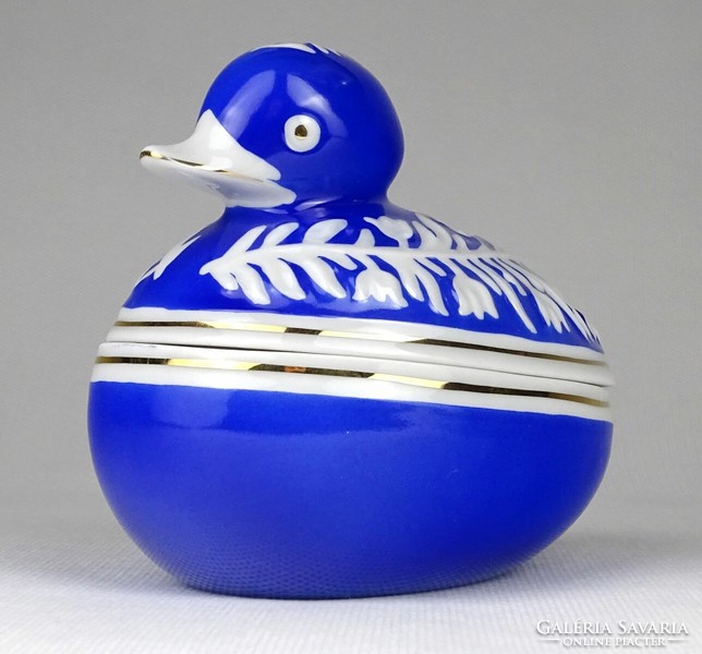 1O854 Régi kék színű Hollóházi kacsa alakos bonbonier