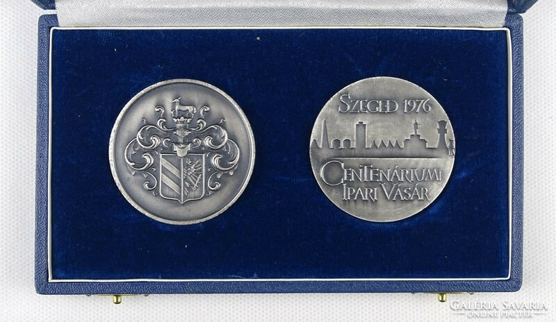 1O821 andrás lapis : Szeged industrial fair centenary commemorative plaque in a pair of gift boxes 1876-1976