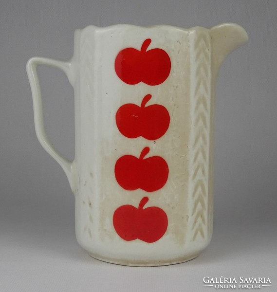 1O826 old red apple pattern granite jug 21 cm ~1950