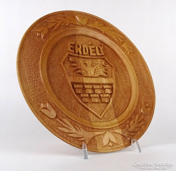 1O899 Erdély címeres fa tányér fali tányér 24.5 cm