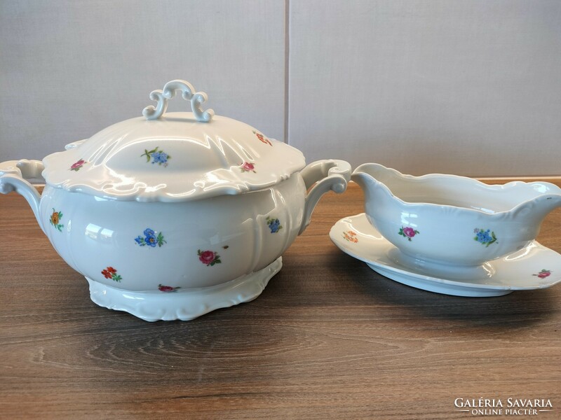 Zsolnay soup bowl and sauce bowl with mark on the outside, porcelain made for canteens and hospitals