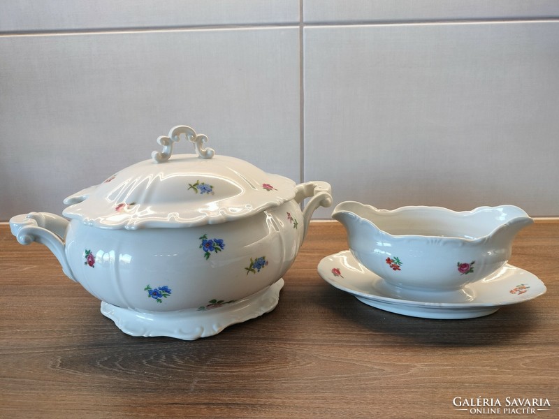 Zsolnay soup bowl and sauce bowl with mark on the outside, porcelain made for canteens and hospitals