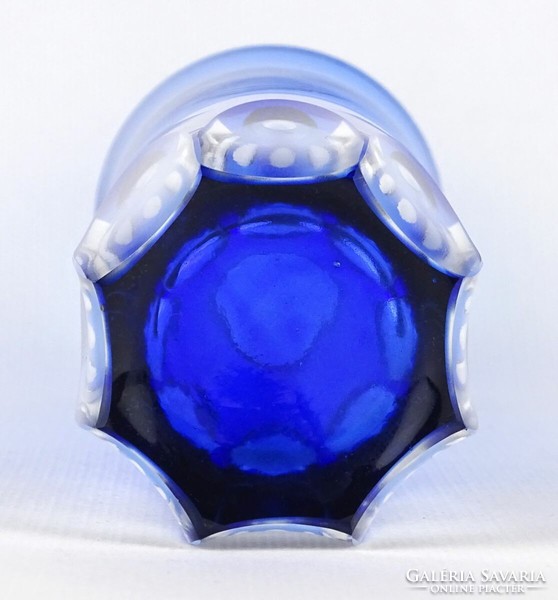 1O824 Kékre színezett jelzett német Harzkristall kristály váza 21.5 cm