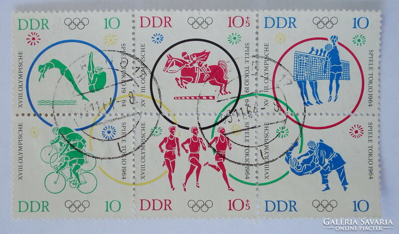 1964. NDK - pecsételt blokk - Olimpia Tokió Mi 1039-1044 (katalógus sz.: 50 EUR)