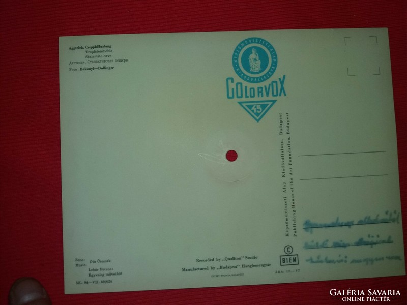 Régi COLORVOX AGGTELEK képeslap 45-s fordulat kislemez LEHÁR FERENC:Operett egyveleg.a képek szerint