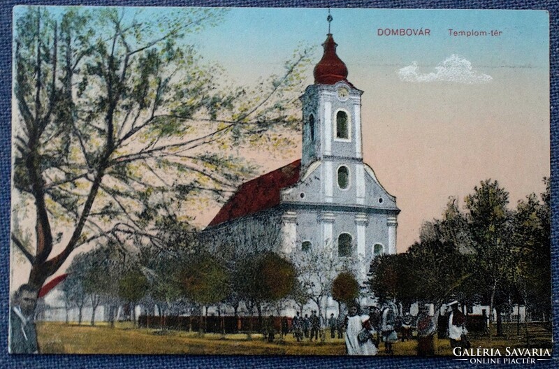 Dombóvár - Templom tér  litho képeslap  Vasúti levlap kiadás   Bp  ~1920