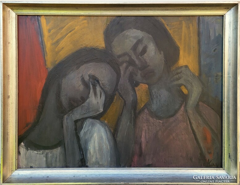 Ilona Tokay's (1907 - 1988) picture gallery painting of mourning with original guarantee!
