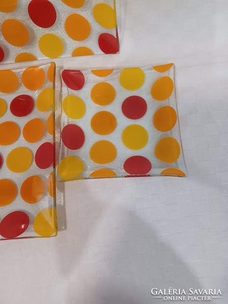 Yellow-red polka dot glass serving set