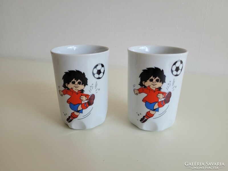 Old retro Zsolnay porcelain cup mug Espana 82 soccer player soccer boy