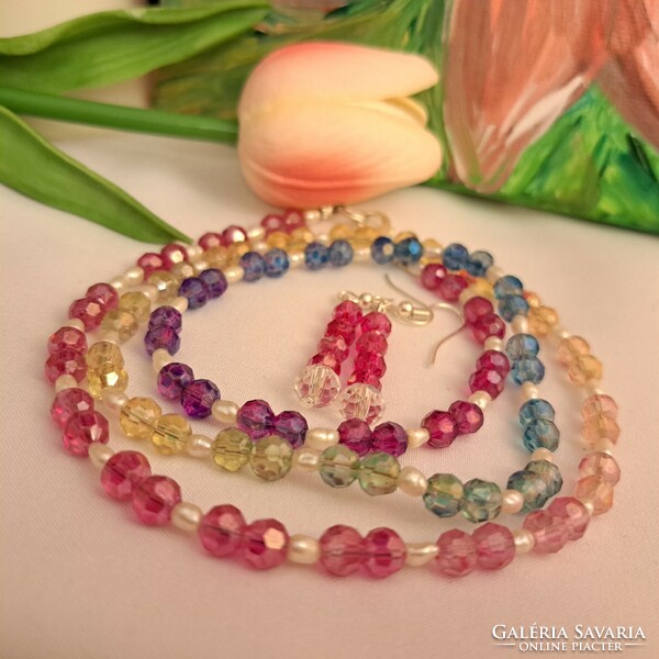 Czech crystal and cultured pearl set, fabulous.