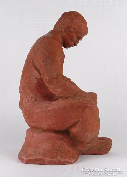 1O868 Jelzett F G D fafaragó terrakotta faragó férfi szobor 27 cm