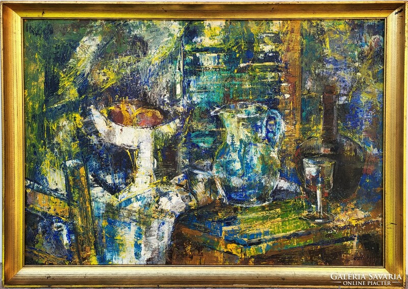 Vati József (1927 - 2017) Csendélet Gyümölcsöstállal c Képcsarnokos festménye Eredeti Garanciával!