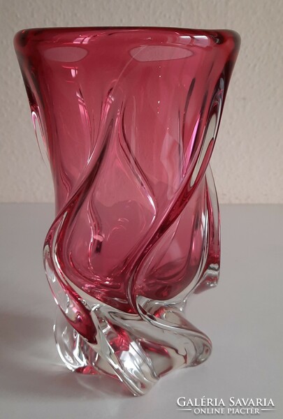 Vintage cseh fújt üveg váza, Josef Hospodka, Cribská üveggyár
