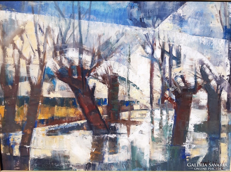 József Vati (1927-2017) winter landscape, gallery painting