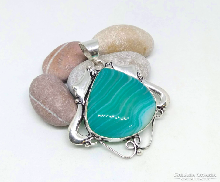 Botswana turquoise agate mineral pendant fdp3773