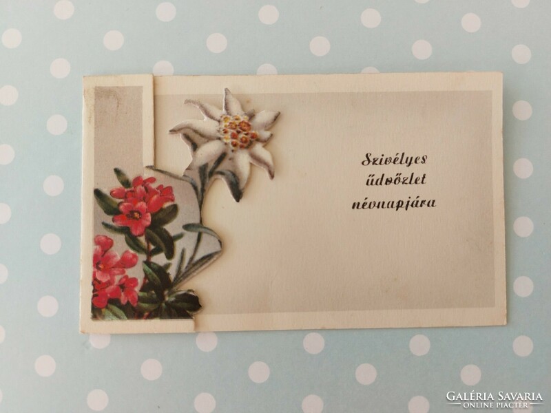 Régi mini képeslap üdvözlőkártya havasi gyopár