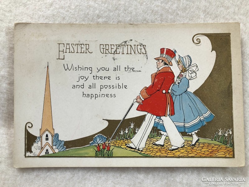 Antique, old embossed, gilded Easter postcard -7.
