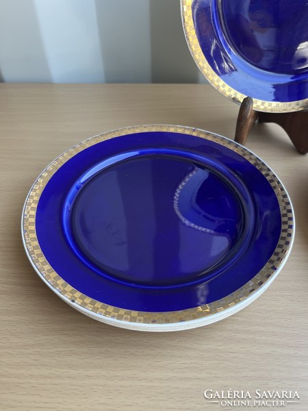 Sarreguemines antique French cobalt blue gilt porcelain plates a58